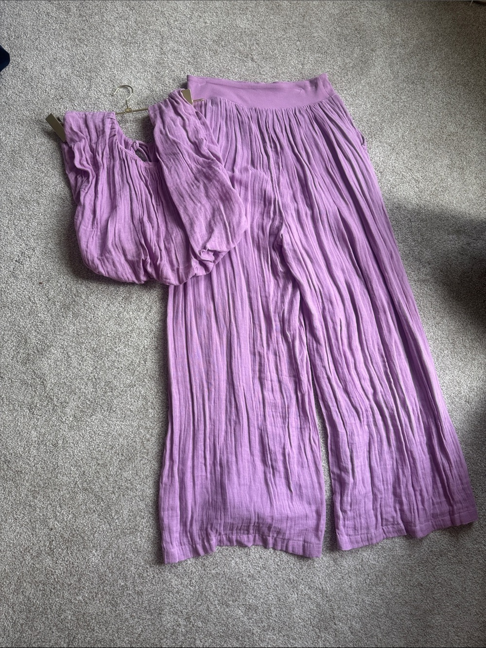 Free People Lavender Pleated Wide-Leg Pants with Matching Top